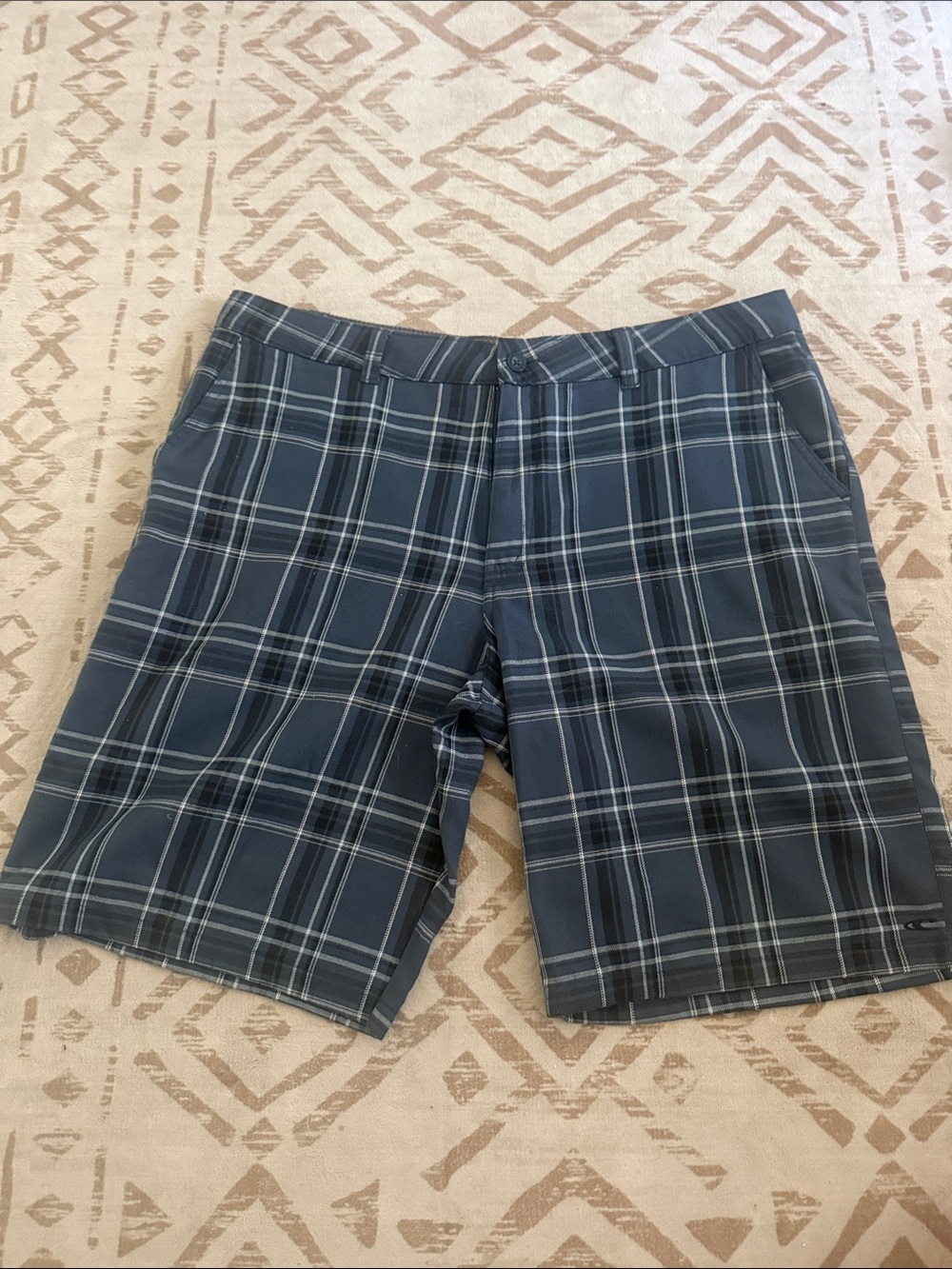 O'Neill Men's Navy Plaid Flat Front Shorts
